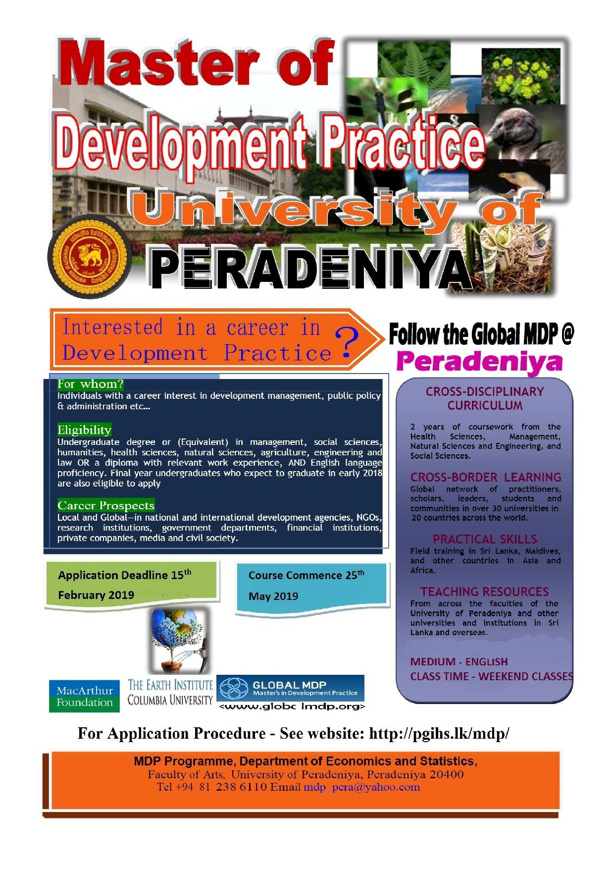 Master of Development Practice - University of Peradeniya